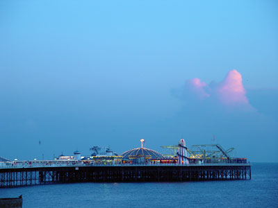 Twilight, Palace Pier, Brighton beach, Brighton, East Sussex