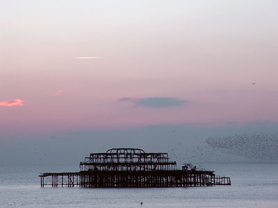 Twilight, West Pier, Brighton beach, Brighton, East Sussex