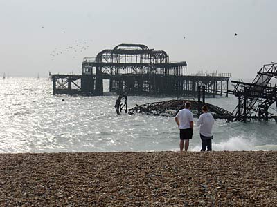 Looking at the West Pier, Brighton, East Sussex