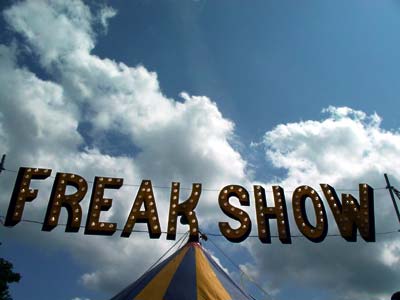 Freak Show side stall, Strawberry Fair Midsummer Common, Cambridge, England