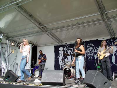 Band onstage, Strawberry Fair Midsummer Common, Cambridge, England