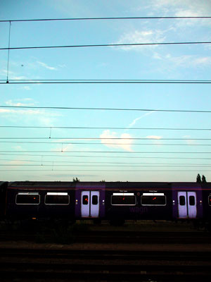 Wires and train, Cambridge, England