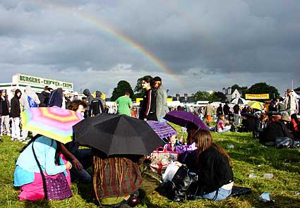 Rainbow and umbrellas, Strawberry Fair, Music Festival, Cambridge, 4th June 2005