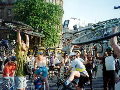 Cyclists Triumphant Shout! Critical Mass 1995