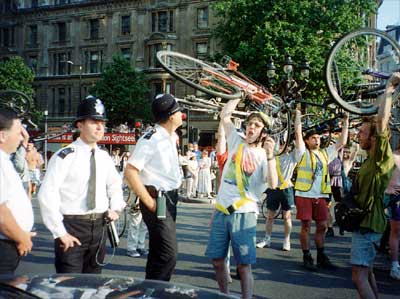 Bikes aloft! Critical Mass 1995