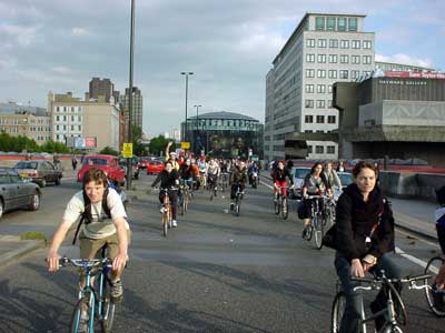 Critical Mass heading across  Waterloo Bridge, London 31st May 2002