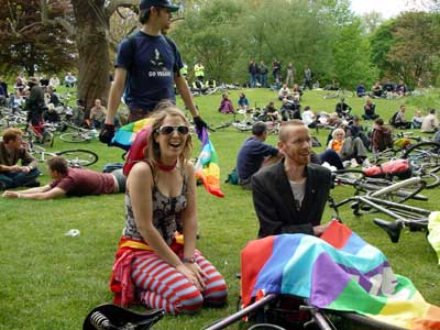 Peace flags, Mayday Critical Mass, St James's Park, London 1st May 2003