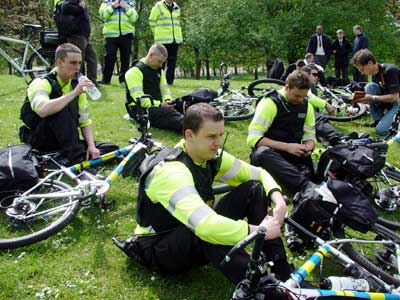 Police cyclists, Mayday Critical Mass, St James's Park, London 1st May 2003