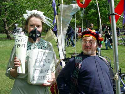 Anti-Kyoto protester, Mayday Critical Mass, St James's Park, London 1st May 2003