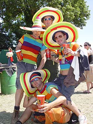 Sombrero people, Glastonbury Festival, June 2004
