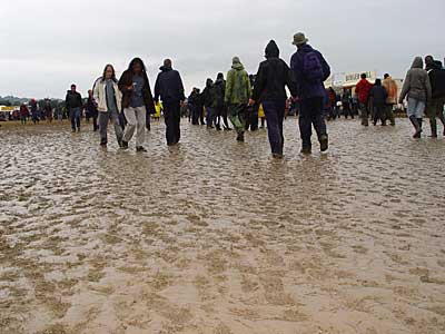 A sea of mud, The Glade, Glastonbury Festival, June 2004