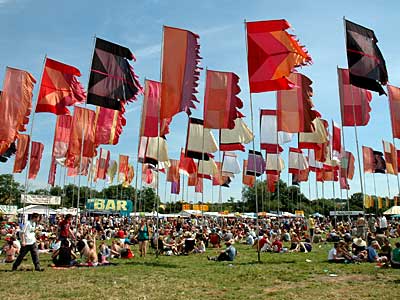 Flappin' flags, Green Fields, Glastonbury Festival, Pilton, Somerset, England June 2005