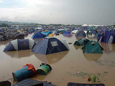 Submerged tents, Glastonbury Festival, Pilton, Somerset, England June 2005