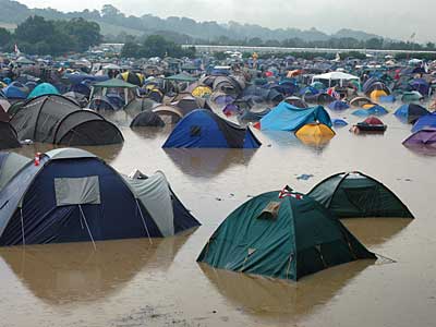 Submerged tents, Glastonbury Festival, Pilton, Somerset, England June 2005