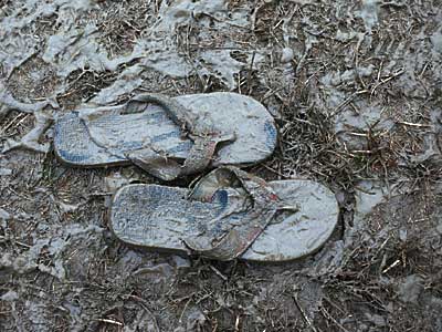 Abandoned sandals, Glastonbury Festival, Pilton, Somerset, England June 2005