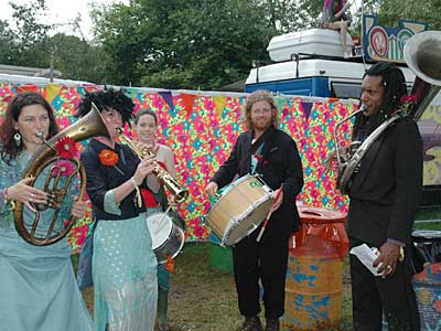 Brass band, Lost Vagueness, Glastonbury Festival, Pilton, Somerset, England June 2005