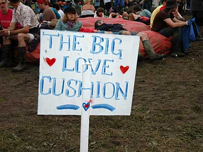 The Big Love cushion, Avalon Fields, Glastonbury Festival, Pilton, Somerset, England June 2005
