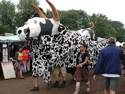 Large human cow, Circus Field, Glastonbury Festival, Pilton, Somerset, England June 2005