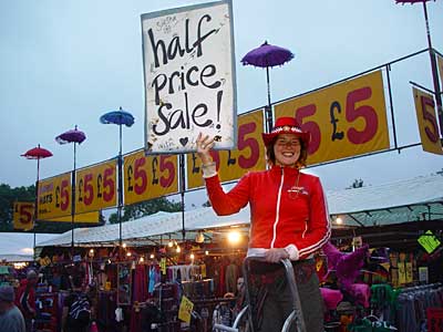 Half price sale, Glastonbury Festival, Pilton, Somerset, England June 2005