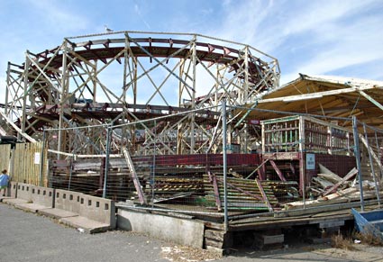 Folkestone funfair -scenes from an abandoned funfair on the south coast of Kent, England, including pictures of the harbour, town, hotels and beach
