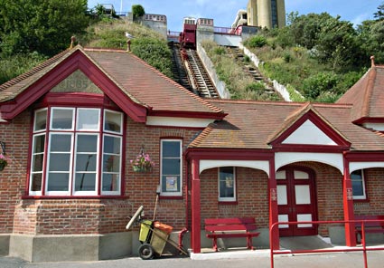 Leas Cliff Railway, West Folkestone views and the Lower Leas Coastal Path, south coast of Kent, England, including pictures of the harbour, town, hotels and beach