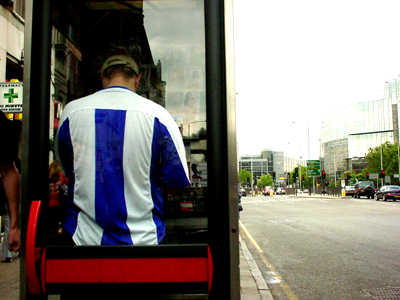 Blue stripes and call box