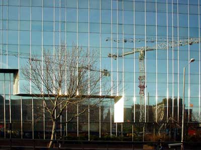 Crane reflections, Euston Road