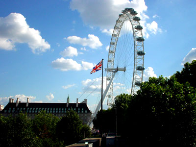 Millennium Wheel and British Flag, London
