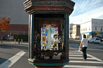 Old fire phone, Metropolitan Avenue, Williamsburg, Brooklyn, New York, New York City, NYC, USA