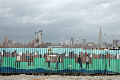 Painted fence and Empire State, Williamsburg, Brooklyn, New York, Brooklyn, New York, NYC, US