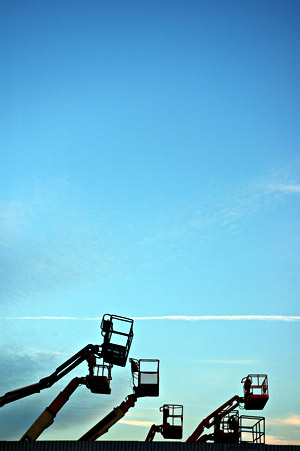 Cranes against a winter sky, Brooklyn, New York, Brooklyn, New York, NYC, US