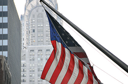 American flags, stars and stripes on the streets of New York - photographs and feature