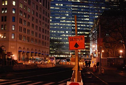 Detour, Battery Park. Night photographs on the streets of New York, NYC, December 2006