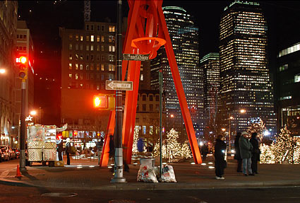 Sculpture on Broadway, Night photographs on the streets of New York, NYC, December 2006