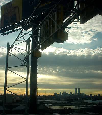 billboards and Manhattan skyline