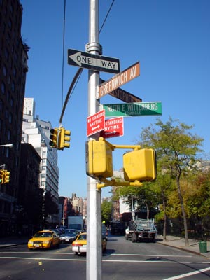 Greenwich Avenue, Christopher Street street signpost, Manhattan, New York