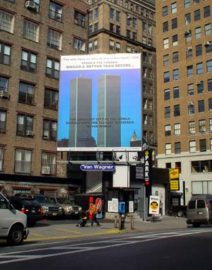 Rebuild the towers poster, Lafayette Street, SoHo, Manhattan, New York