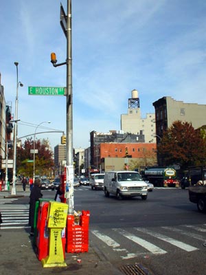Water Tower and Street sign, E Houston St, Manhattan, New York