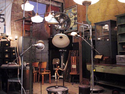 Antique lamps and dancer, E Houston St, Manhattan, New York