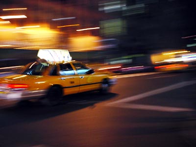 Speeding cab, Manhattan, New York