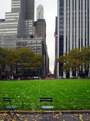 Empty chairs, Bryant Park, Manhattan, New York