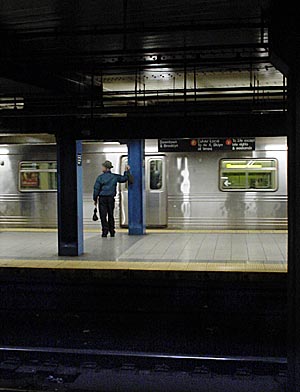 Man with hat, Broadway subway station, Manhattan, New York