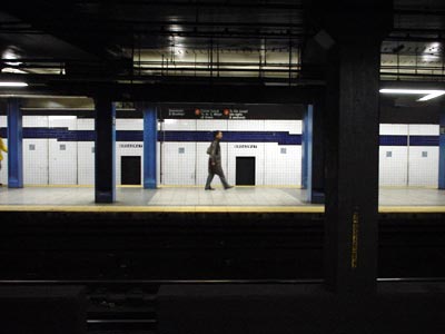 Lone passenger, Broadway subway station, Manhattan, New York