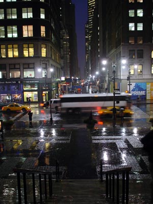 Fifth Avenue, rain and lights, Manhattan, New York