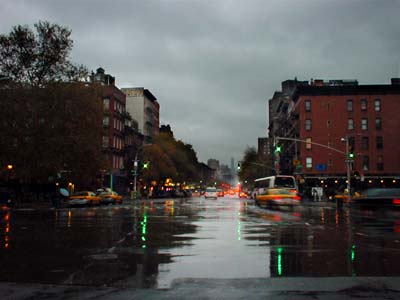 Very wet in E Houston St, Manhattan, New York