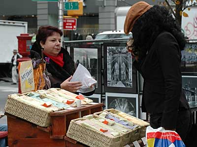 Soap seller, Union Square Greenmarket, famer's market,  Midtown, Manhattan, New York, NYC, USA