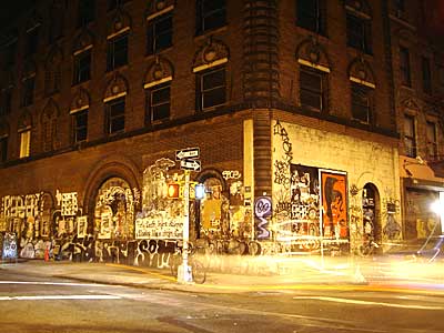 Graffiti and traffic trails, SoHo, Manhattan, New York, NYC, USA