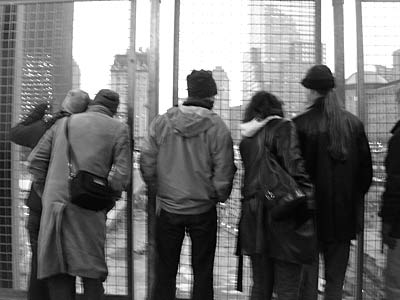 Tourists looking over the site of the WTC, Lower Manhattan, New York, NYC, USA