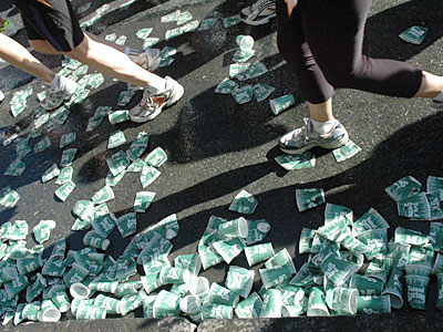 Discarded water cups,  New York Marathon 2004, Bedford Avenue, Williamsburg, Brooklyn, New York, NYC, USA