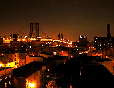 Williamsburg bridge at night, New York, NYC, USA